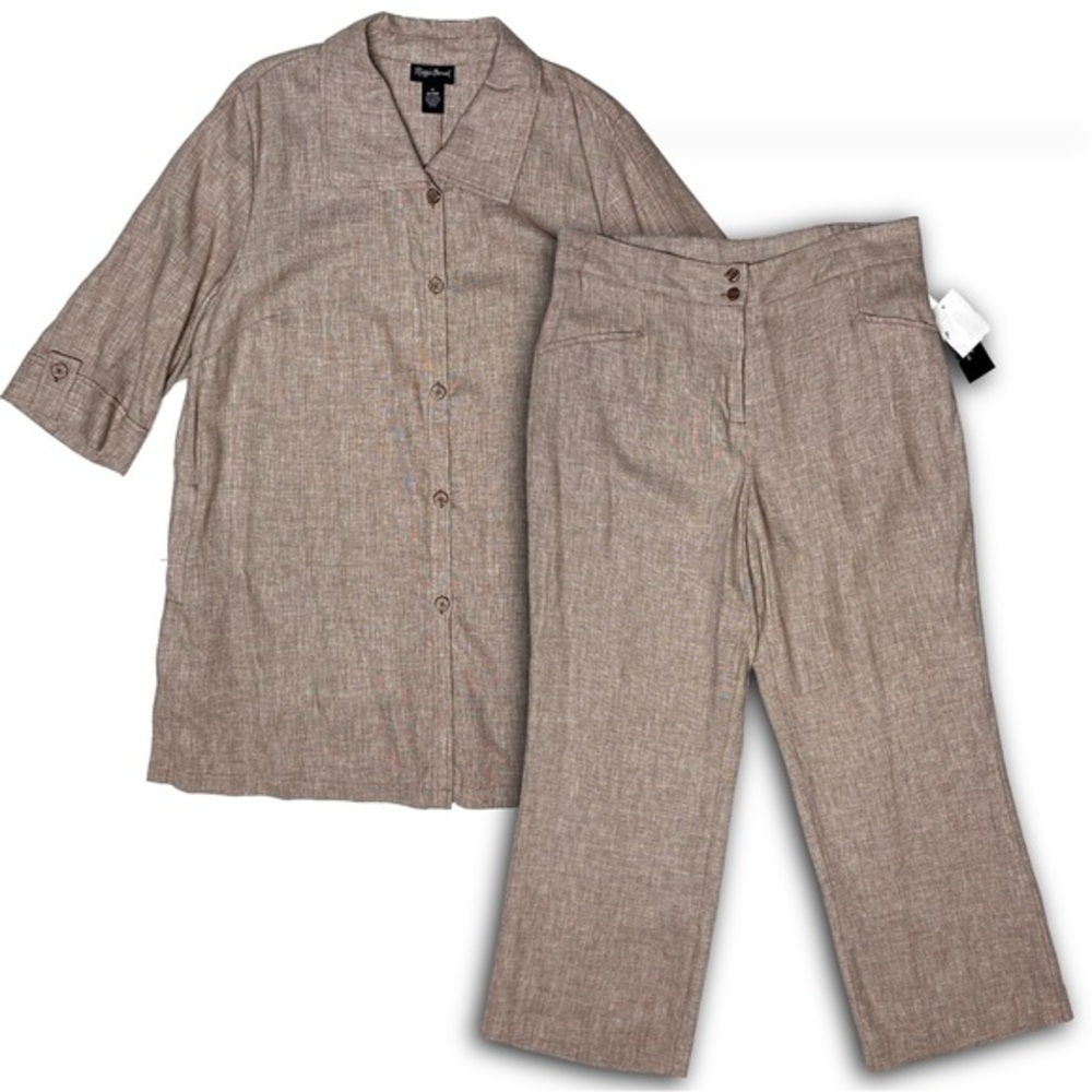 NEW Maggie Barnes Linen Blend 2 Piece Tunic & Pant Set Summer Resort Wear 1X/16W